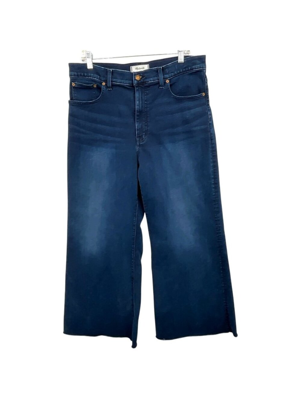 Madewell Tall Flared Wide Leg Crop Jeans Womens 32T Blue High Rise Raw Hem